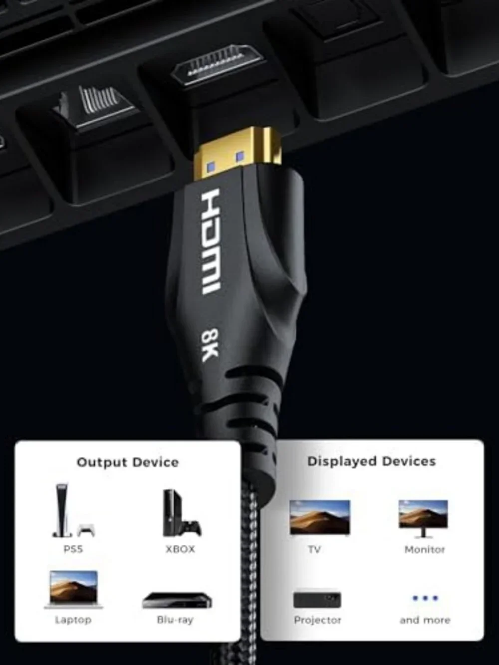15FT Ultra High Speed HDMI Cable - 8K 60Hz, 4K 120Hz, Braided, eARC, 48Gbps